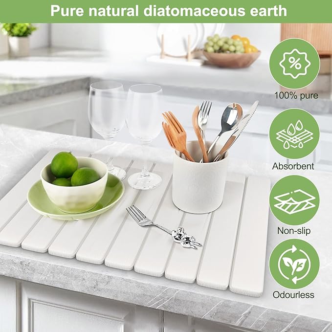 Upgraded Stone Dish Drying Mat Quick Dry Leakproof, 24x16 Large Drying Matt - Image 5