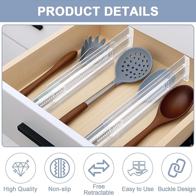 6 Pack Adjustable Drawer Dividers 3.15" Expandable Clear Drawer Dividers - Image 3
