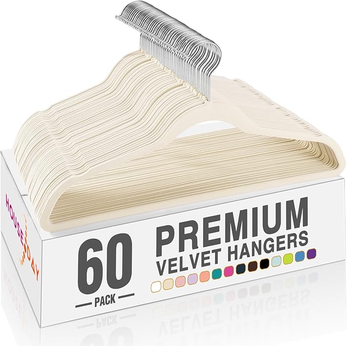 HOUSE DAY Ivory Velvet Hangers 60 Pack, Non Slip Clothes Felt Hanger Heavy Duty by HOUSEDAY