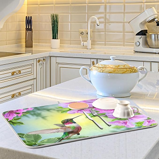 Tarity Hummingbird Flowers Dish Drying Mat - Image 6