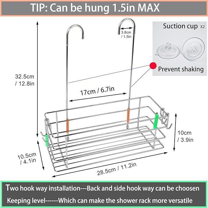 Shower Caddy Hanging Shower Rack SUS304 Stainless Steel Hanging Shower Orangizer - Image 6