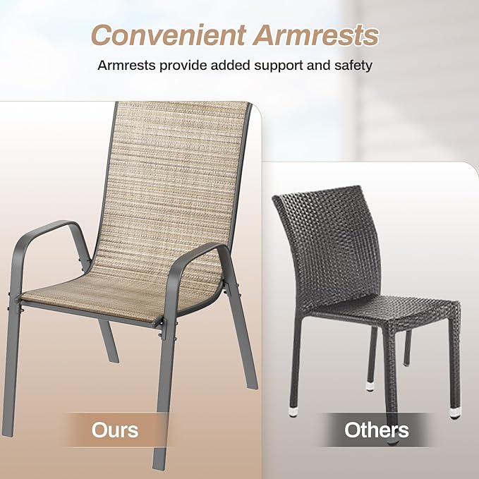TLSUNNY Patio Chairs, Stackable Textilene Outdoor Dining Furniture for All Weather, with 17.7″ Wide Seat & Metal Frame, for Garden, Backyard, Deck, Restaurant, Poolside (4, Brown, 26.4″) - Image 9