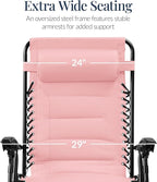 Best Choice Products Oversized Padded Zero Gravity Chair, Folding Outdoor Patio Recliner, XL Anti Gravity Lounger for Backyard w/Headrest, Cup Holder, Side Tray, Polyester Mesh - Bubblegum Pink - Image 3