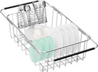 Small Dish Drainer Rack in Sink Adjustable, Expandable Stainless Steel Metal by Fanbsy