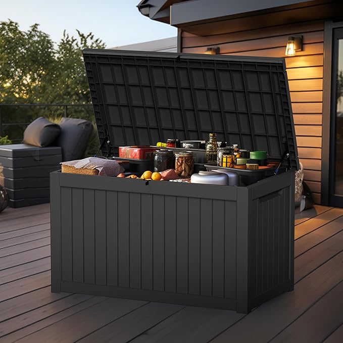 260 Gallon Outdoor Deck Box, Lockable Waterproof Outdoor Storage Boxes For Garden Tools,Indoor Cushions,Accessories Outside Storage Resin Weatherproof Container(Black) - Image 7