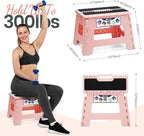 Delxo Folding Step Stool 9 Inch,Non-Slip Foldable Stools for Kids & Adults Up to 300 LBS,Kitchen Collapsible Fold Up Stepping Stool with Dotted 1 Pack,Pink - Image 3
