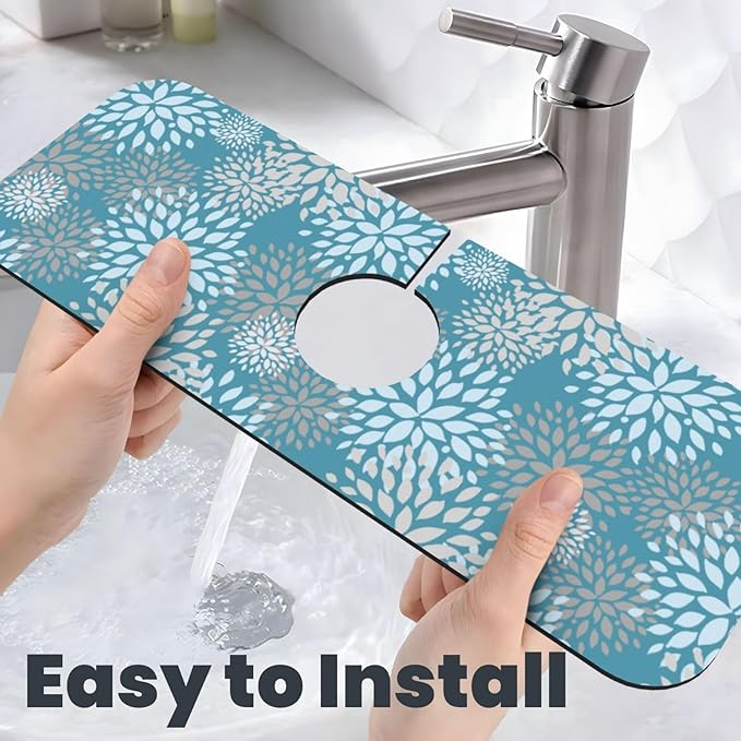 Dahlia Floral Flower Colorful Abstract Kitchen Sink Splash Guard Faucet Mat - Image 6
