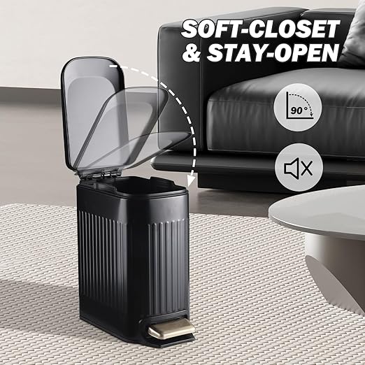 Slim Bathroom Trash Can Foot-Operated Stainless Steel Garbage Can - Image 3