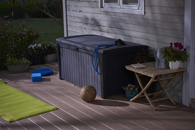 Keter Outdoor Storage Deck Box for Patio, Backyard & Garden, Borneo, 110 Gal, Grey - Lockable, Organizing, and Waterproof Plastic Container Bench - Image 8