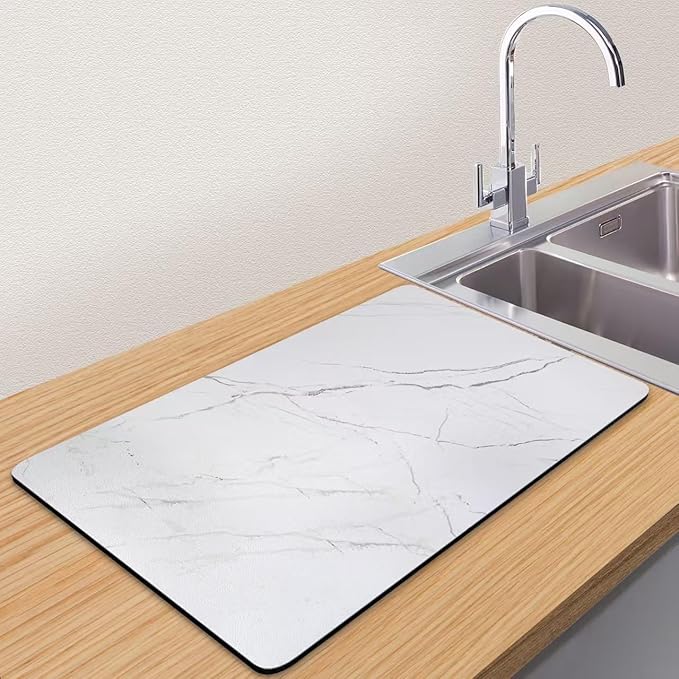 Marble Pattern Dish Drying Mat, Absorbent Coffee Bar Mat by CooRug