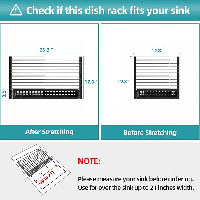JASIWAY Roll Up Dish Drying Rack, Expandable Stainless Steel Portable Over The - Image 2