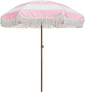 AMMSUN 7ft Patio Umbrella with Fringe Outdoor Tassel Umbrella UPF50+ Premium Steel Pole and Ribs Push Button Tilt, Riviera Pink Stripe by AMMSUN