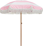 AMMSUN 7ft Patio Umbrella with Fringe Outdoor Tassel Umbrella UPF50+ Premium Steel Pole and Ribs Push Button Tilt, Riviera Pink Stripe by AMMSUN