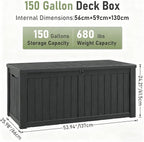 Outdoor Storage Box, Resin Deck Boxes Indoor and outdoor, Waterproof Storage Box Lockable Lid (Grey,150 Gallon) - Image 2
