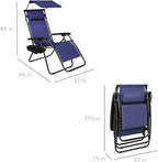 Best Choice Products Folding Zero Gravity Outdoor Recliner Patio Lounge Chair w/Adjustable Canopy Shade, Headrest, Side Accessory Tray, Textilene Mesh - Navy Blue - Image 3
