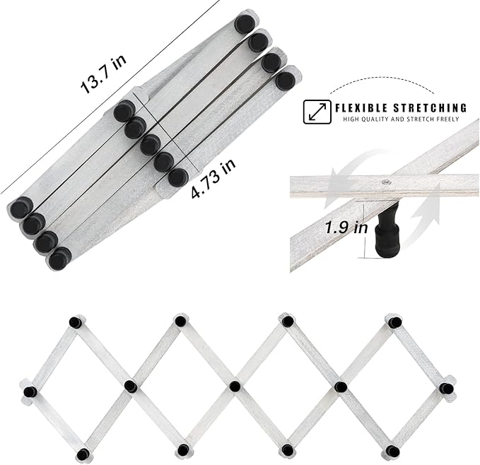 WGFKVAS 2 Pack Expandable Coat Rack, Accordion Wall Hanger, Wooden Hat Rack - Image 2