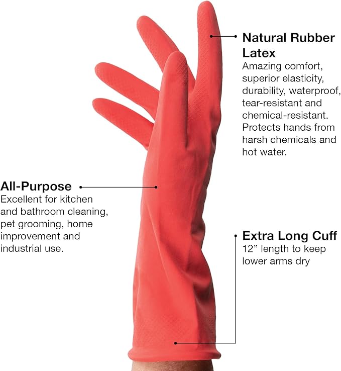 ForPro Natural Rubber Gloves, 6 Pairs Reusable Multi-Purpose Household Cleaning - Image 4