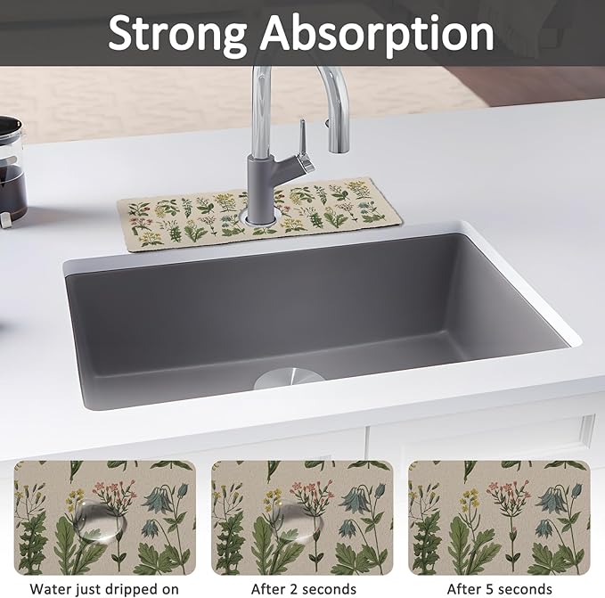 2PCS 15" X 5.5" Kitchen Sink Splash Guard Faucet Mat Floral Super Absorbent - Image 3