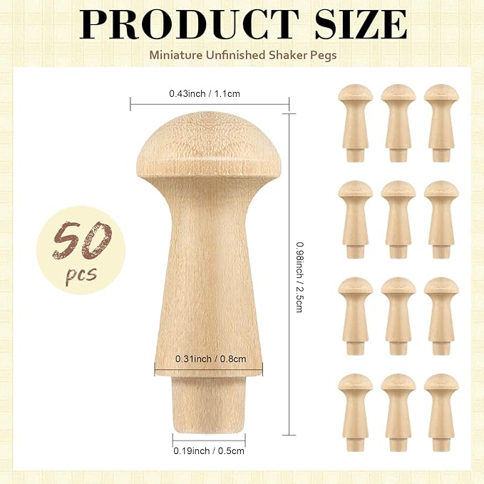 50 Pcs Mini Shaker Pegs Wooden Hooks Wall Mounted, Smooth Texture Wood Pegs - Image 2
