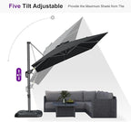 PURPLE LEAF 8 Feet Square Cantilever Umbrella Patio Umbrella with Base Outdoor Umbrella Aluminum Offset with 360-degree Rotation for Garden Deck Pool Patio Black - Image 6