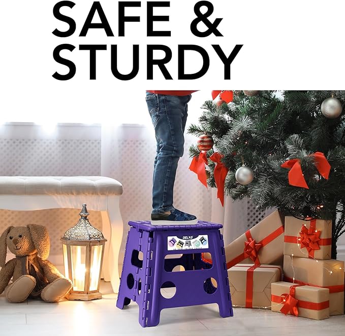Delxo Folding Step Stool, 13 inch Non-Slip Foldable Stools Up to 300 LBS, Step Stool with Handle, Lightweight for Kitchen, Bathroom, Bedroom, Garden, Purple, 1PC - Image 3