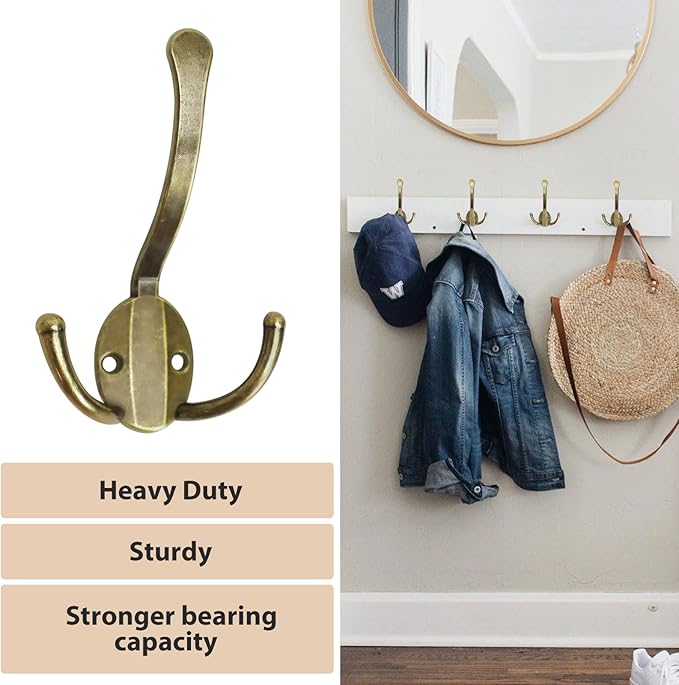 20 Pack Coat Hooks Heavy Duty, Metal Three Prongs Large Coat Hooks Wall Mounted - Image 6