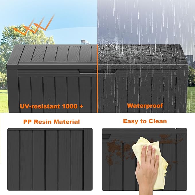 86 Gallon Outdoor Deck Box, Lockable Waterproof Outdoor Storage Boxes For Garden Tools,Indoor Cushions,Accessories Outside Storage Resin Weatherproof Container(Black) - Image 7