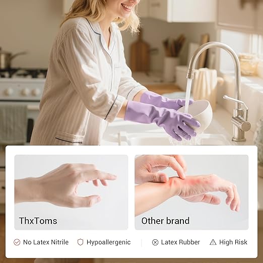 ThxToms 4 Pairs Nitrile Cleaning Gloves, Latex free Reusable Dishwashing Gloves - Image 2