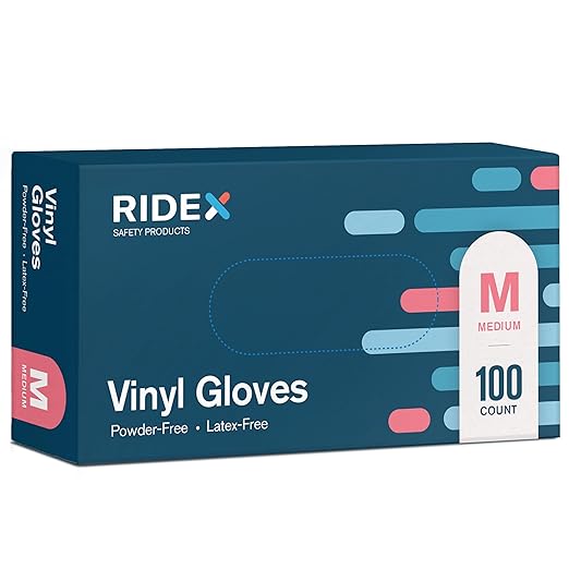 Ridex Disposable Gloves Latex-Free Clear Vinyl Gloves Powder-Free All-Purpose by Ridex