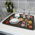 Boho Floral Dish Drying Mat 18x24 Inch Colorful Flower Dishes Dry Mats - Image 6