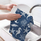 Blue Nautical Seahorse Corals Sea Turtle Kitchen Dish Towels Decorative Set of 4 - Image 3