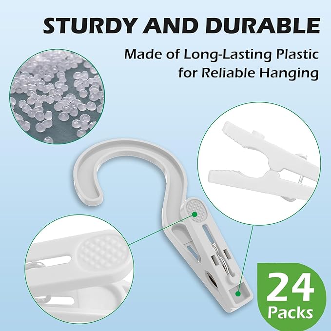24pcs Laundry Hooks Clip Plastic Clothes Hangers Pins Super Strong Hanger Clips - Image 3