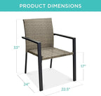 Best Choice Products Set of 2 Stackable Outdoor Wicker Dining Chairs All-Weather Firepit Armchair w/Armrests, Steel Frame for Patio, Deck, Garden, Yard - Taupe - Image 2