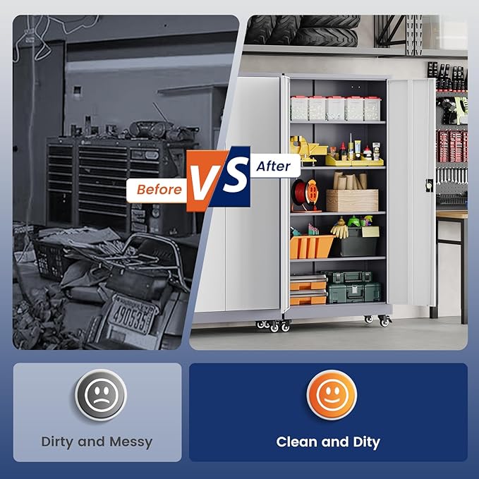 Yizosh Metal Garage Storage Cabinet with Locking Doors and Adjustable Shelves,- 75" Rolling Steel Tool Cabinet for Home Office,Garage,Warehouse - Image 7