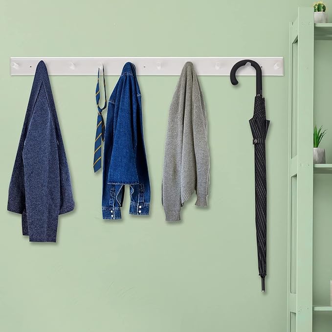 10 Hook Coat Rack Wall Mounted, Long 38 Inches Wooden Wall Coat Hanger - Image 7