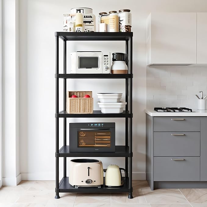 Plastic Storage Shelves, 70.2" H x 11.8" D x 23.62" W Plastic Shelves for Storage, 5-Tier Shelving Unit, Storage Rack, 330 lbs, Bathroom, Laundry, Garage & Home - Image 2