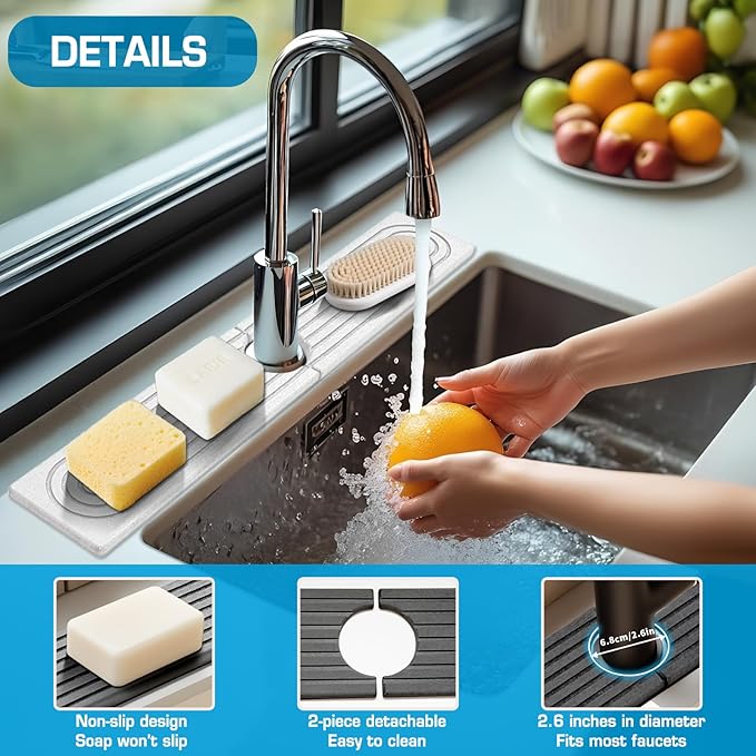 Faucet Mat for Kitchen Sink, Diatomite Quick Drying Tray, Long 23.6'' Kitchen - Image 4