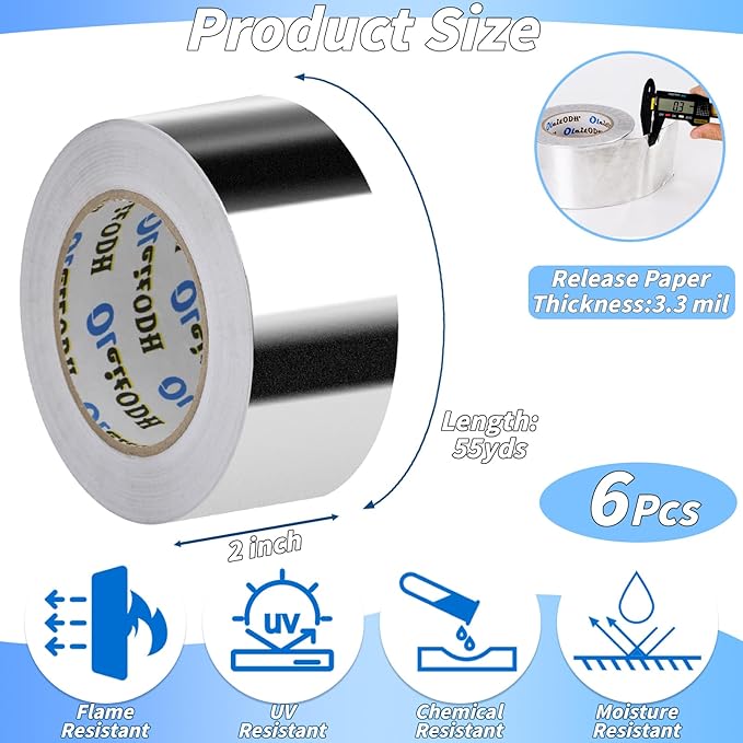 6 Pack Aluminum Foil Tape Bulk - Image 2