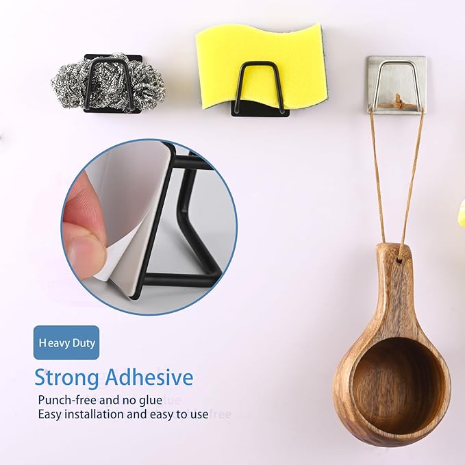 Adhesive Sponge Holder for Kitchen Sink, SUS304 Stainless Steel Scrubber Hanger - Image 3