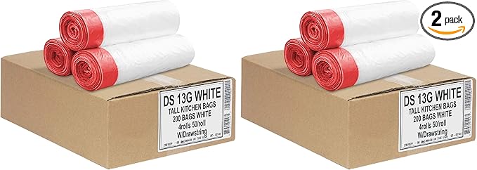 Aluf Plastics Tall Kitchen 13 Gallon Drawstring Trash Bags 0.9 MIL by AlufPlastics