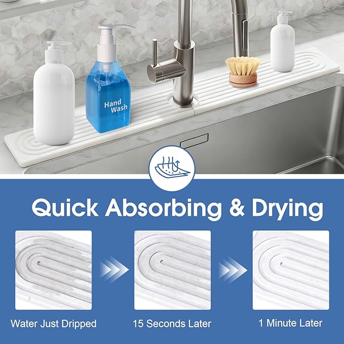 Stone Faucet Mat for Kitchen Sink, Silicone Faucet Handle Drip Catcher Tray Mat - Image 5