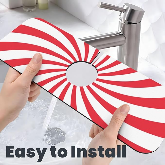 Christmas Red Swirl Peppermint Sugar Candy Kitchen Sink Splash Guard Faucet Mat - Image 6