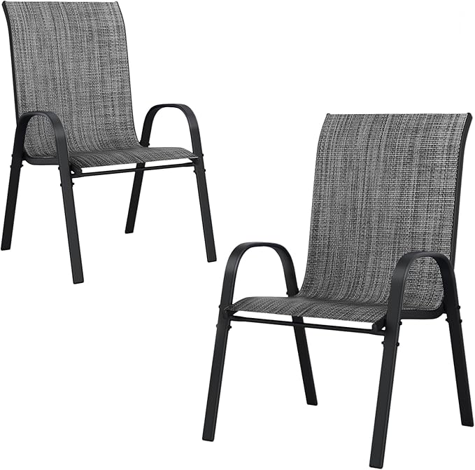 UDPATIO Patio Chairs Set of 2, Stackable Outdoor Dining Chairs with High Back, Breathable Textilene Fabric Outdoor Chair All Weather, 350LBS Capacity for Garden, Backyard (Dark Grey) by UDPATIO