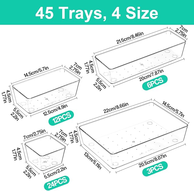 Clear Plastic Drawer Organizers Set of 45 Vanity Organizers Stackable Storage - Image 3