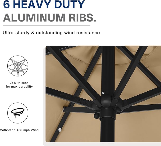 ABCCANOPY Durable Solar Led Patio Umbrellas with 24LED Lights 7.5FT with 6 Sturdy Ribs (Tan) - Image 6