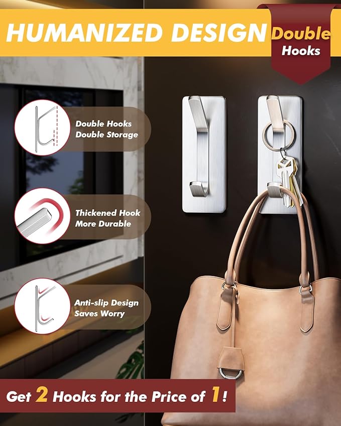 Auxmir Self Adhesive Hooks for Hanging 15lb, Stainless Steel Wall Hooks for - Image 4