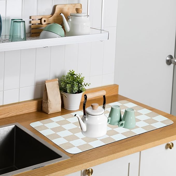 Coffee Mat Checkered Dish Drying Pad - Image 6