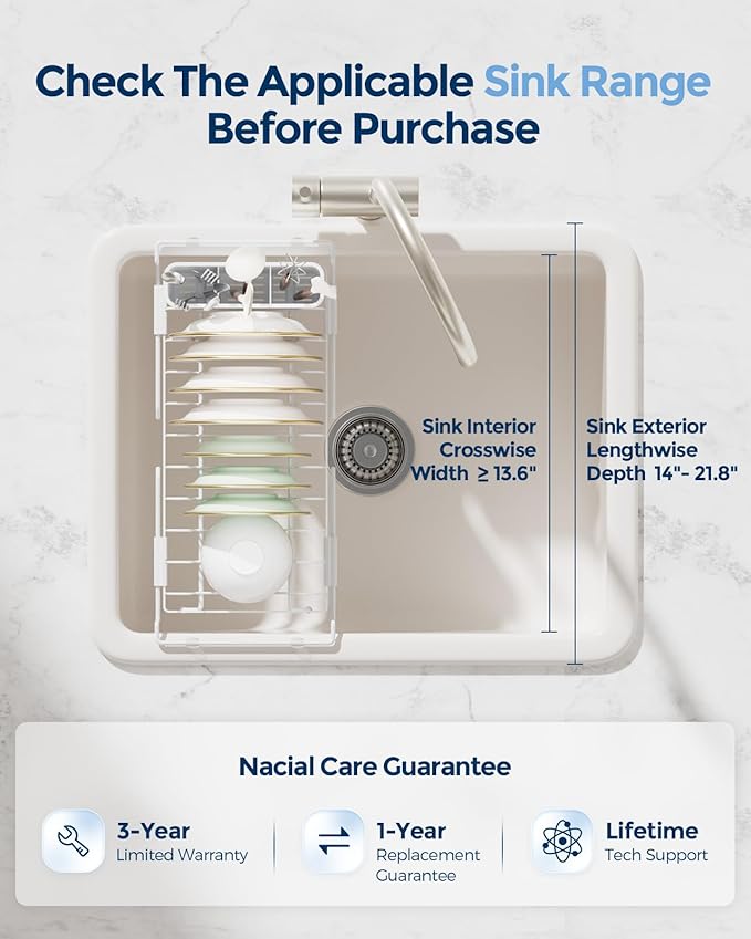 Nacial 2-in-1 Small Dish Drying Rack Fits 14''–21.8'' Sink, Dish Drainers - Image 9