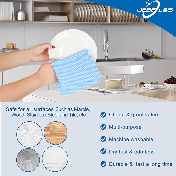 JEBBLAS Reusable Cleaning Towels, 60 Sheets/Pack, Dry Quickly, Machine Washable - Image 2