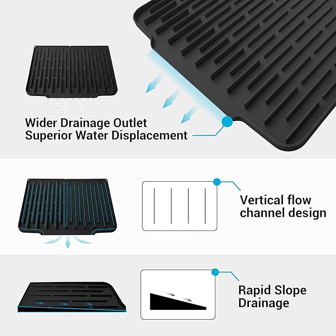 Silicone Dish Drying Mat for Kitchen Counter, Foldable & Heat Resistant Drying - Image 3